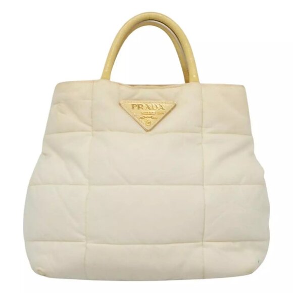 PRADA Hand Bag Nylon 2way Ivory Gold Auth 115040 - Picture 2 of 16